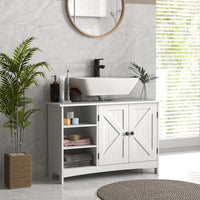 Bathroom Vanity Cabinet, Under Sink Storage Cabinet with Double Doors, Open and Adjustable Shelves, White