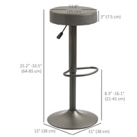 Modern Adjustable Bar Stools Set of 2, Swivel Barstool with Footrest, PU Leather Round Top for Kitchen, Dark Grey