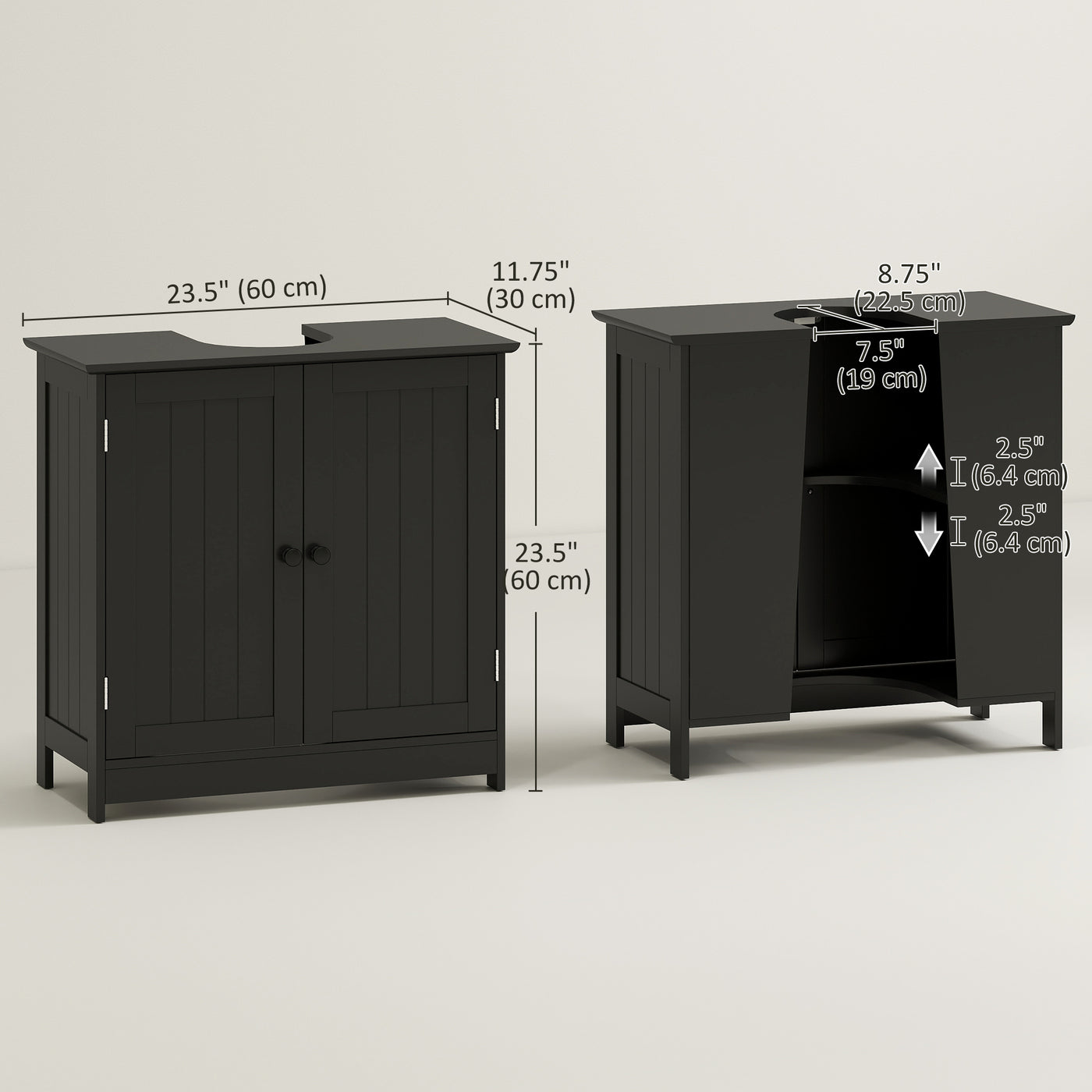 Bathroom Vanity, 24" Pedestal Sink Bathroom Vanity Furniture with 2 Doors and Shelf, Black