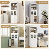 63" Small Buffet with Hutch, 4-Door Kitchen Pantry, Freestanding Storage Cabinet with Adjustable Shelf for Dining Room, Living Room, White