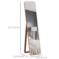 Full Length Mirror for Bedroom, Free Standing Dressing Mirror, Wall Mirror with Wood Frame, 15" x 61", Light Walnut