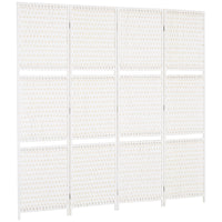 4 Panel Room Divider with Shelves, 6 FT Freestanding Folding Privacy Screen, Partition Wall Divider for Bedroom, White