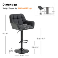 Swivel Barstools Set of 2 Adjustable Bar Stools with Footrest Armrests and PU Leather Back for Dining Room Black, Grey