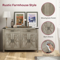 Side Cabinet, Farmhouse Kitchen Storage Cabinet w/ 2 Drawers and Shelves for Living Room, Entryway, Grey