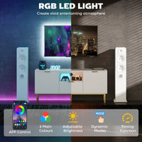 Modern TV Console for TVs up to 50 Inch, Entertainment Center with Smart RGB LED Lights and Soft Close Doors, White