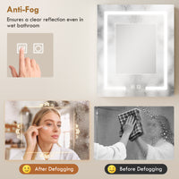 Bathroom Medicine Cabinet with Lights, Wall Mounted Mirror Cabinet with Demister Pad, Adjustable Shelves, White