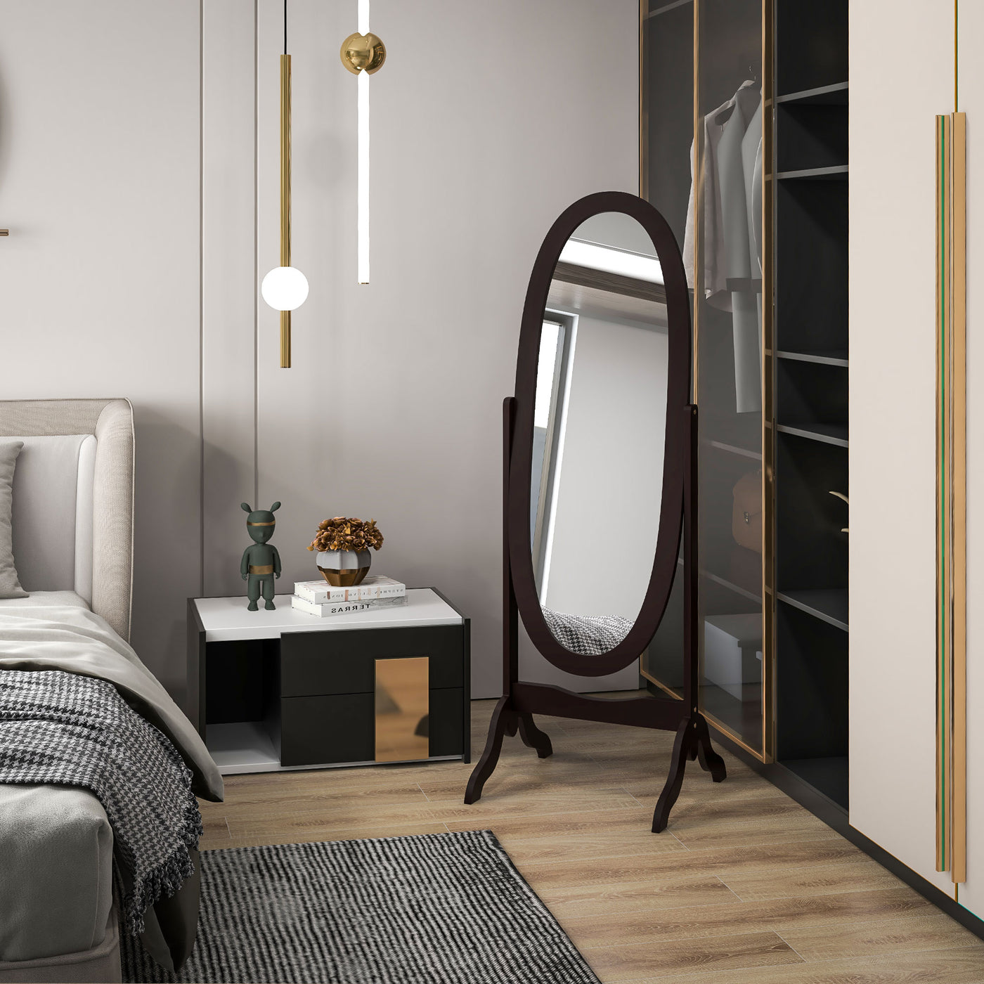 Floor Standing Mirror Full Length Mirror with Adjustable Angle Oval Frame for Dressing Room Bedroom Living Room Coffee