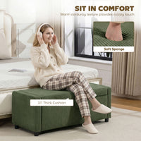 Storage Ottoman, Upholstered Corduroy End of Bed Bench with Thick Padding, Storage Bench for Bedroom, Dark Green