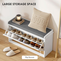 Shoe Storage with Seat, Upholstered Hallway Bench, Shoe Bench with Flip Drawer, Adjustable Shelf for 6-8 Pairs of Shoes