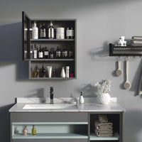 Bathroom Medicine Cabinet, Wall-Mounted Mirror Cabinet with Single Door, Storage Shelves and Stainless Steel Frame for Laundry Room, Black