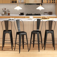 24" Set of 4 Bar Stools Kitchen Industrial Breakfast Bistro Cafe Metal Frame Black