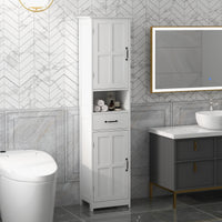 Modern Bathroom Cabinet, Narrow Bathroom Vanities with Open Shelf Drawer Recessed Doors and Adjustable Shelves White