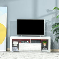 TV Stand for 55-Inch TVs, High Gloss TV Bench with LED Lights, Remote Control, Storage Drawer and Shelves, Entertainment Unit for Living Room, Bedroom, White