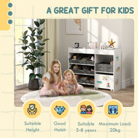 Qaba Kids Toy Storage Organizer with 11 Bins, Moveable Cabinet, Top Shelves, 3 Stickers, for Nursery, Playroom, White