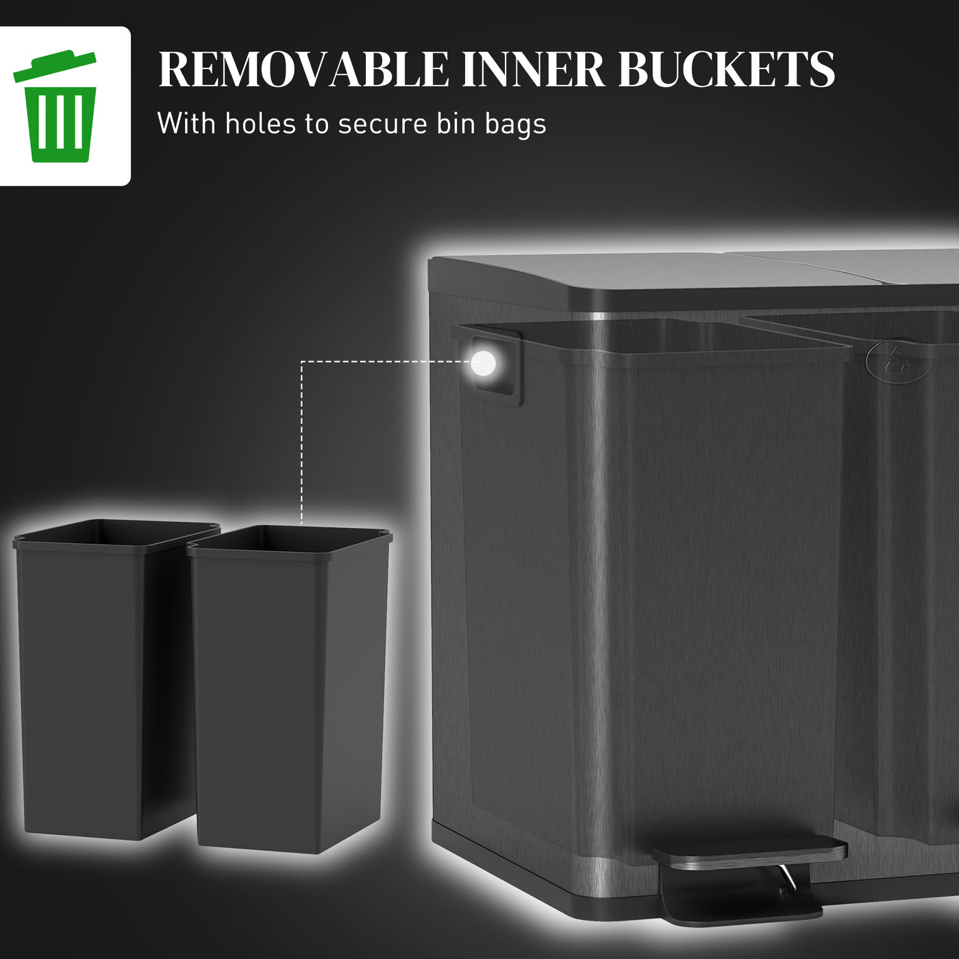 Garbage Bin, Soft-Close Trash Can with Foot Pedal, 2x4 Gallon (2x15 L) Garbage Can with Removable Inner Buckets, Black