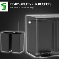 Garbage Bin, Soft-Close Trash Can with Foot Pedal, 2x4 Gallon (2x15 L) Garbage Can with Removable Inner Buckets, Black