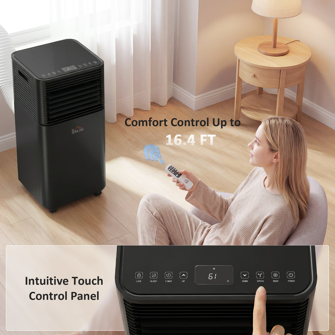 10000 BTU Portable Air Conditioner with Fan & Dehumidifier Mode, Quiet AC Unit with Remote Control, 24-Hour Timer, Black