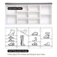 Shoe Bench with Storage, Upholstered Entryway Bench with Adjustable Shelves, Cushion for Living Room, Hallway, White