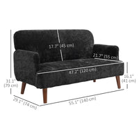 Velvet Feel Fabric 2 Seater Sofa, Small Sofa Loveseat with 8.3" Thick Padding and Wood Legs, Black