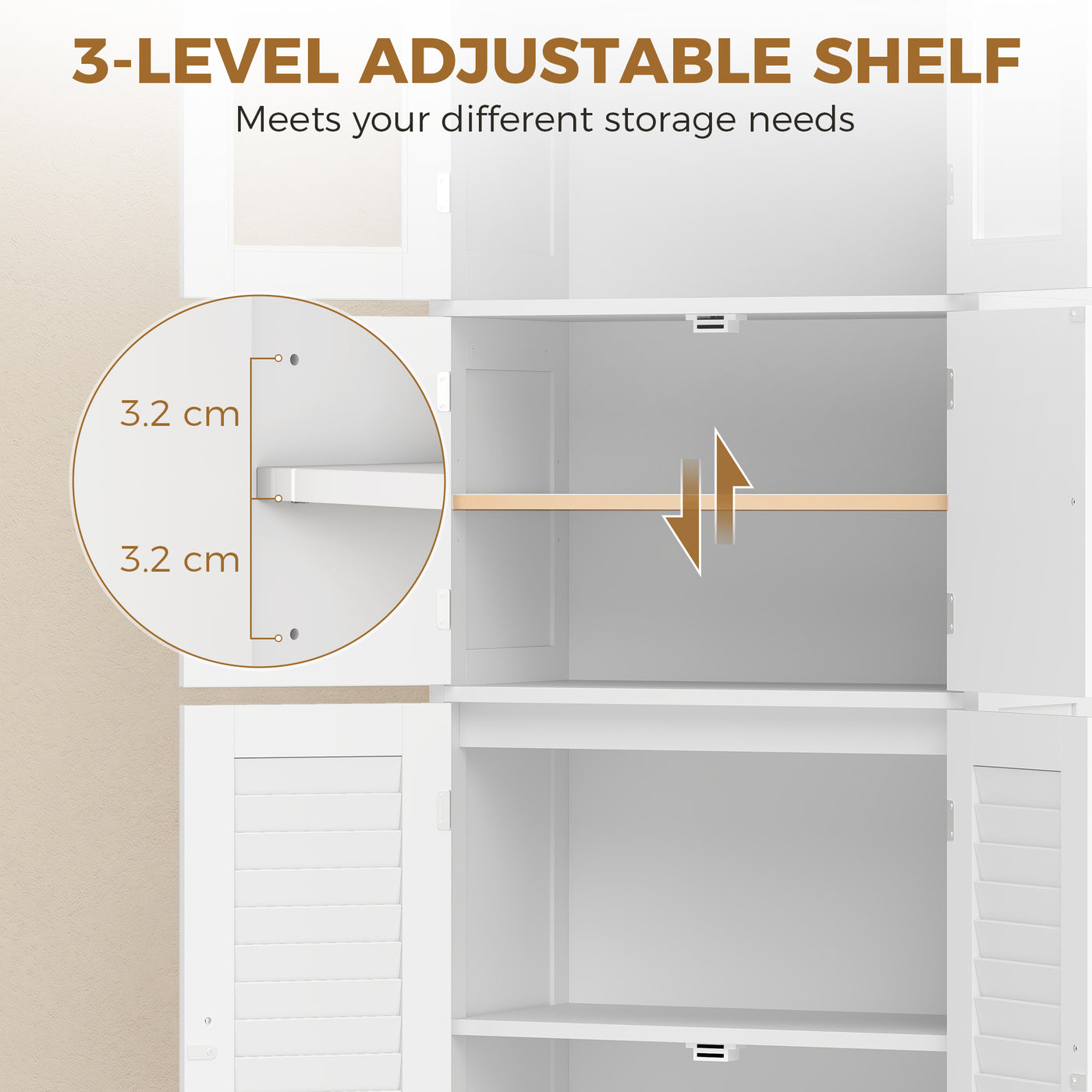 Freestanding Bathroom Cabinet with Glass/Louvred Doors, Tall Bathroom Cabinet for Kitchen, Study, Living Room
