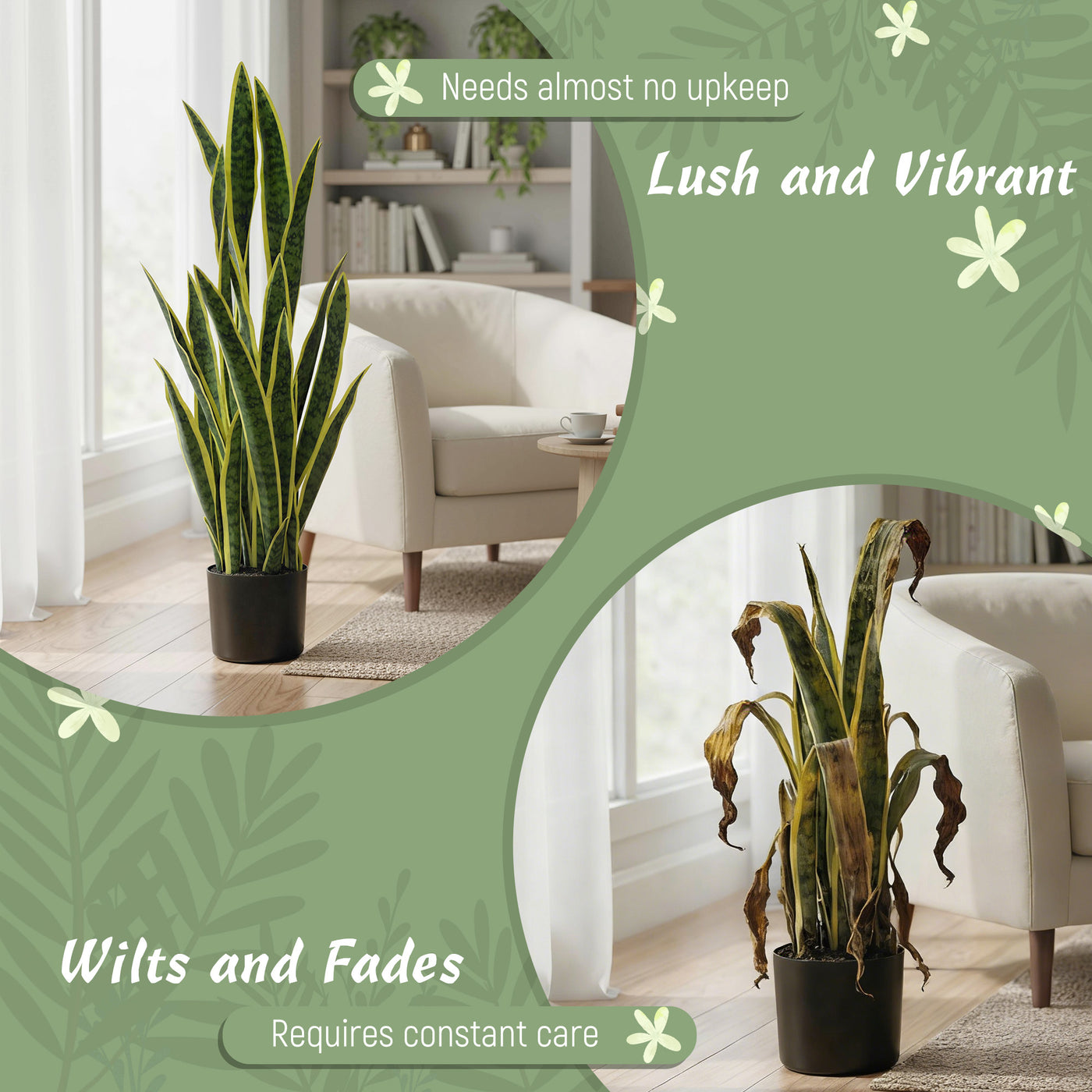 Artificial Tree, 35.4" Artificial Snake Plant with 21 Leaves in Pot for Home, Office, and Living Room, Green