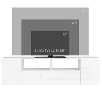 TV Stand for TVs up to 60", TV Unit with LED Lights, Storage Shelves and Cupboards, 53.9" x 13.8" x 16.5", White