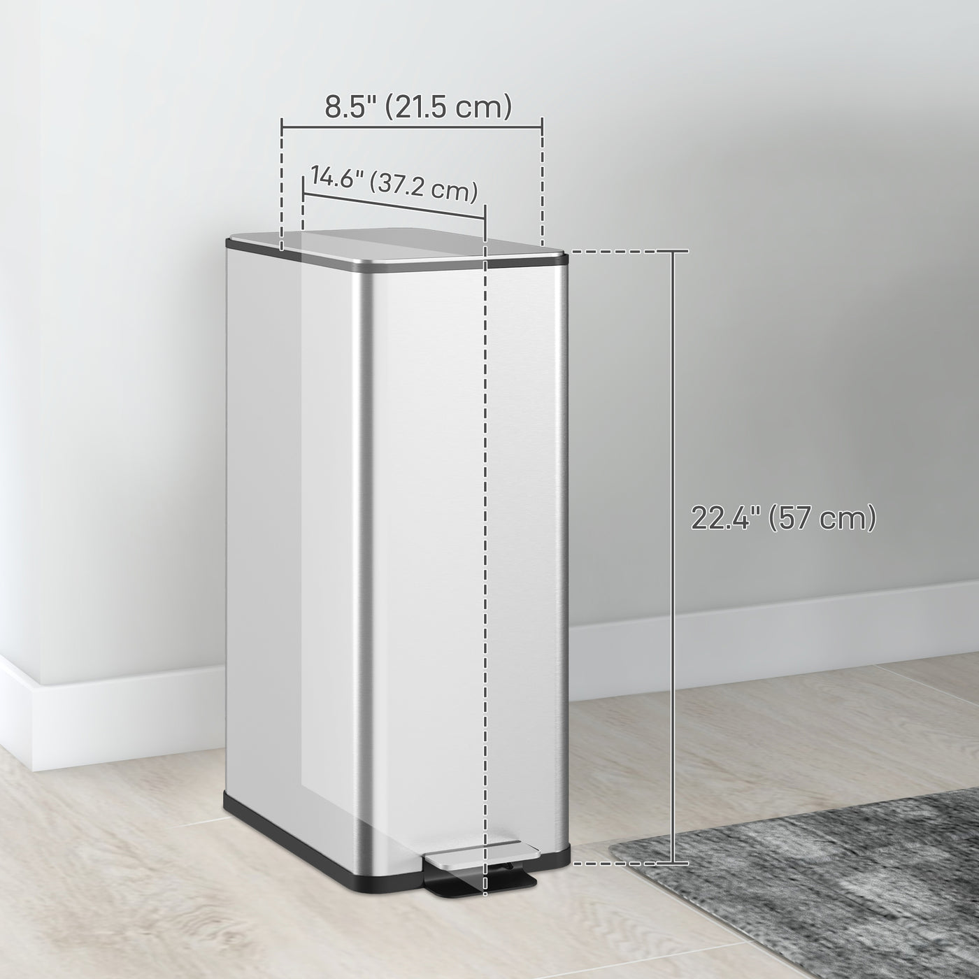 5.3 gal/20 L Stainless Steel Kitchen Garbage Can with Soft-close Lid, Foot Pedal, Fingerprint-Proof, Silver