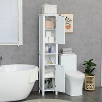 Bathroom Cabinet, Freestanding Linen Cabinet with Open Shelves, 13.8" x 11.8" x 62.4", White