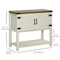 Farmhouse Kitchen Storage Cabinet, Free Standing Sideboard Console Table with Barn Doors, Bottom Shelf, White