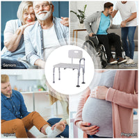 6-Level Adjustable Bath and Shower Transfer Bench Aluminum Chair with Non-Slip Feet, Armrest & Backrest White