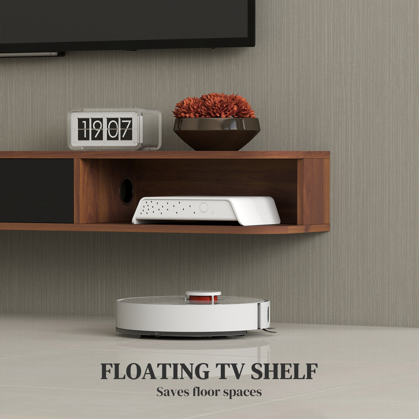 71" Floating TV Stand for TVs up to 75 Inch, Wall Mounted Media Console with Flip Drawer and 2 Open Shelves, Walnut