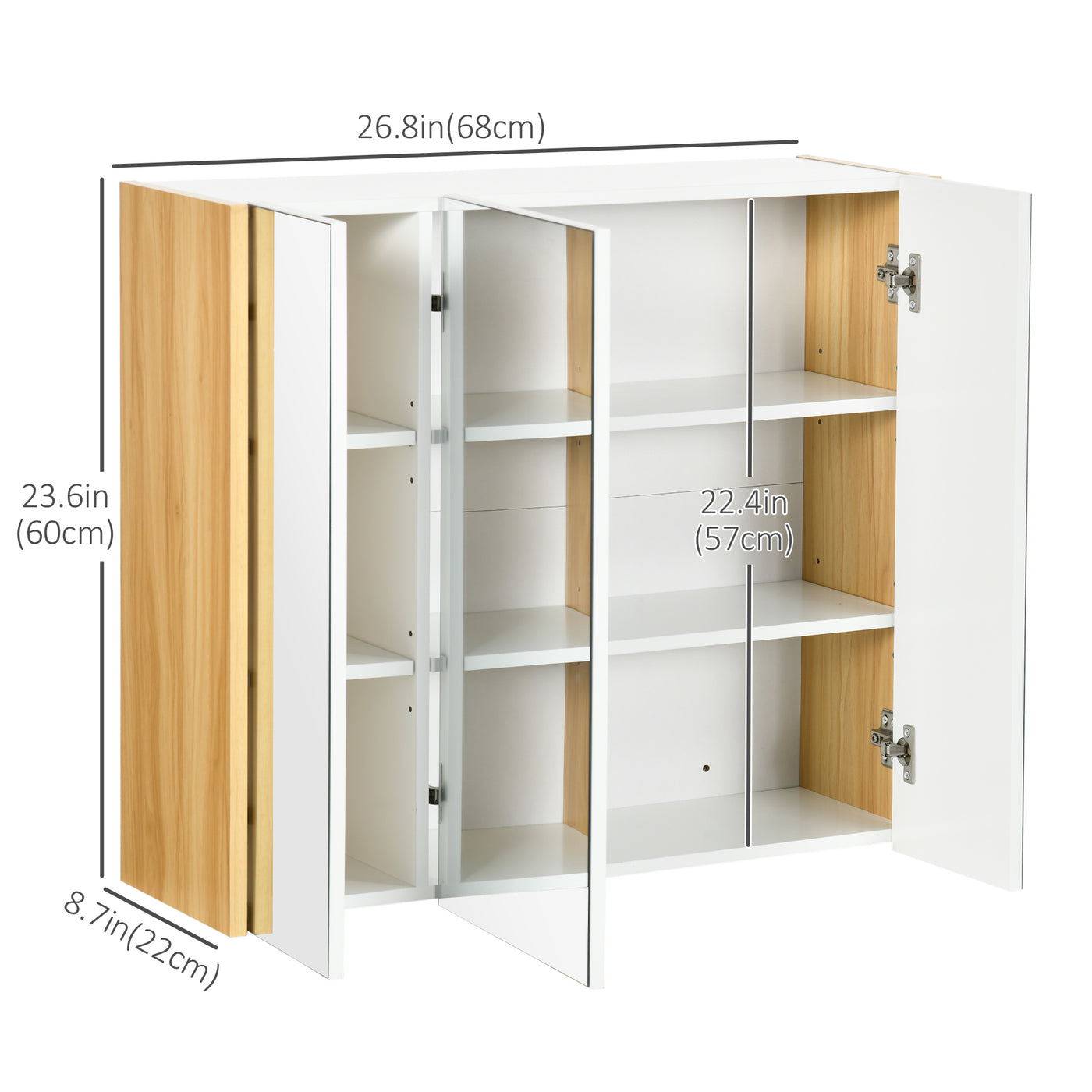 Wall Mounted Medicine Cabinet with Mirror Wall Mirror Cabinet with 3 Doors and Adjustable Storage Shelves White
