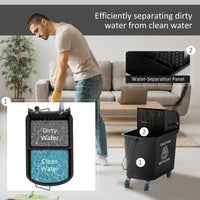 Compact Mop Bucket with Wringer, Mop Bucket on Wheels, 5 Gallon, Separate Dirty and Clean Water, Black
