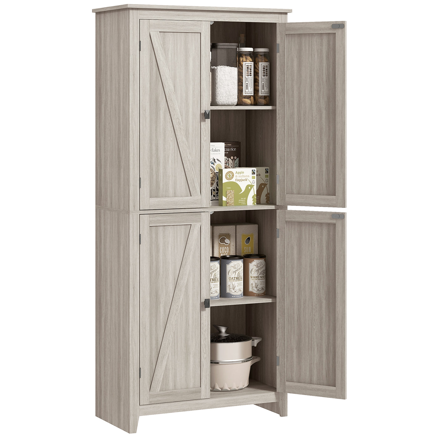 72" Freestanding Storage Cabinet, Kitchen Pantry Cabinet with Doors and Shelves for Dining Room, Grey