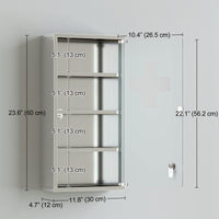 Wall Mount Medicine Cabinet, Bathroom Cabinet with 3 Tier Shelves, Stainless Steel Frame and Glass Door, Lockable with 2 Keys, Silver, 12" x 23.5"
