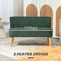 Modern 2 Seater Sofa, Upholstered Two Seater Couch with Rubber Wood Legs, Green