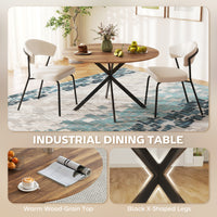 47" Round Kitchen Table for 4, Industrial Dining Table with Steel Legs for Dining Room, Dark Brown and Black