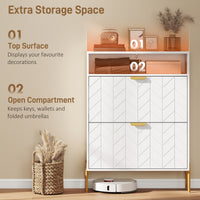 Shoe Cabinet with 2 Flip Drawers, Modern Narrow Shoe Storage Cabinet with Open Compartment, Adjustable Shelves, White