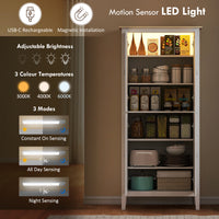 69.5" Tall Kitchen Pantry Storage Cabinet with Motion Sensor LED Light, Modern Kitchen Pantry Cabinet, White
