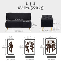 Storage Ottoman Bench, 43 Inch Large Storage Chest with Steel Legs and Padded Seat, Foot Rest, Load 485 lbs, Black