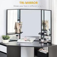 Corner Vanity Desk with Mirror, Makeup Vanity Table with 5 Drawers and Open Shelves, Dressing Table with 3-piece Mirror for Bedroom, Black