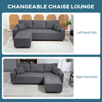 Corner Sofa with Changeable Chaise, Corduroy L-Shaped Sectional Sofa with Pocket Spring, 2 Pillows, Charcoal Grey