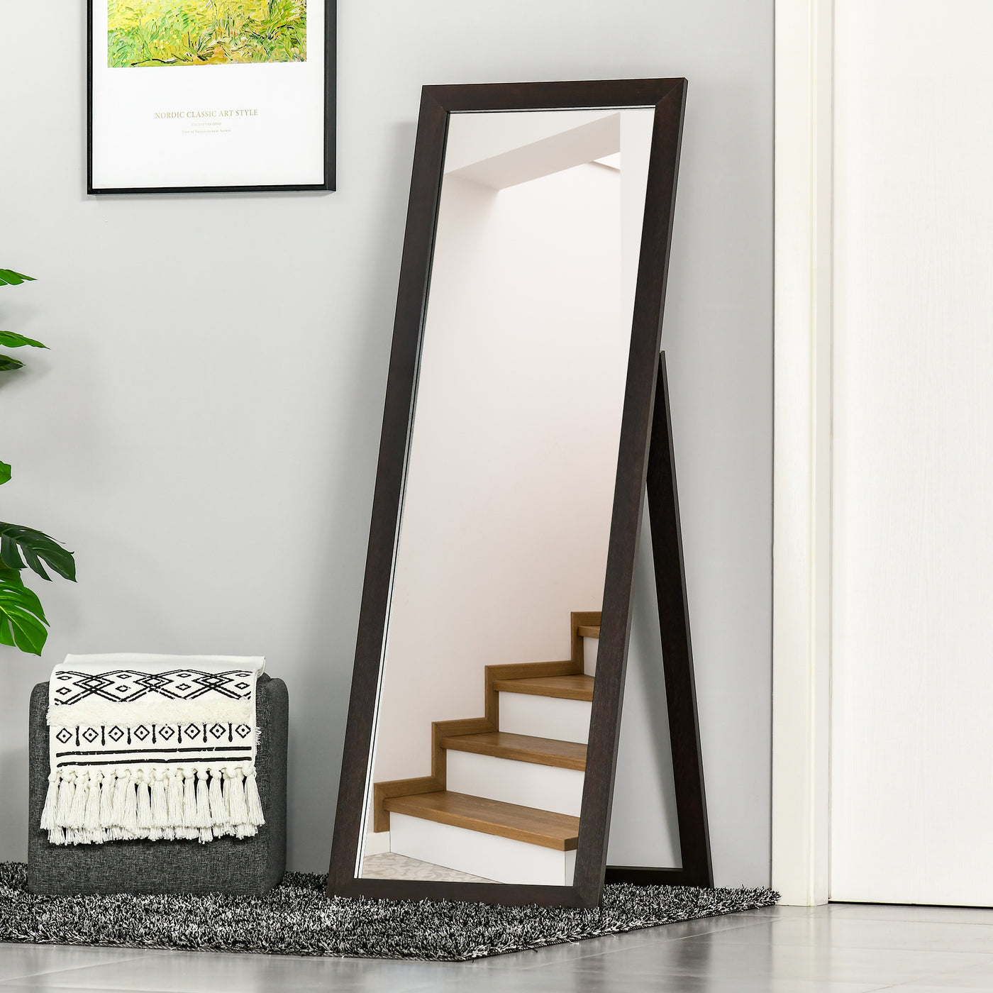 58" x 20" Full Length Mirror with Frame, Floor Standing Mirror, Rectangular Full Body Mirror for Bedroom, Living Room, Brown