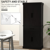 72" Kitchen Storage Cabinet, Farmhouse Kitchen Pantry Cabinet with 4 Barn Doors, Drawer, Adjustable Shelves, Black