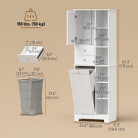 67" Tall Bathroom Storage Cabinet, Slim Bathroom Cabinet with Tilt-Out Laundry Basket, White