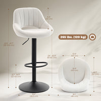 Bar Stools Set of 2, Swivel Counter Height Barstools with Adjustable Height and Cutout Back, Velvet Upholstered Bar Chairs with Round Metal Base and Footrest, Cream