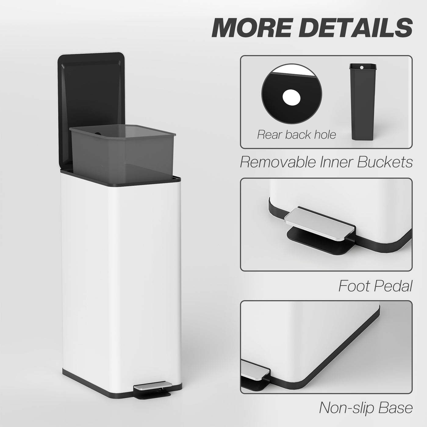 5.3 gal/20 L Stainless Steel Kitchen Garbage Can with Soft-close Lid, Foot Pedal, Fingerprint-Proof, White