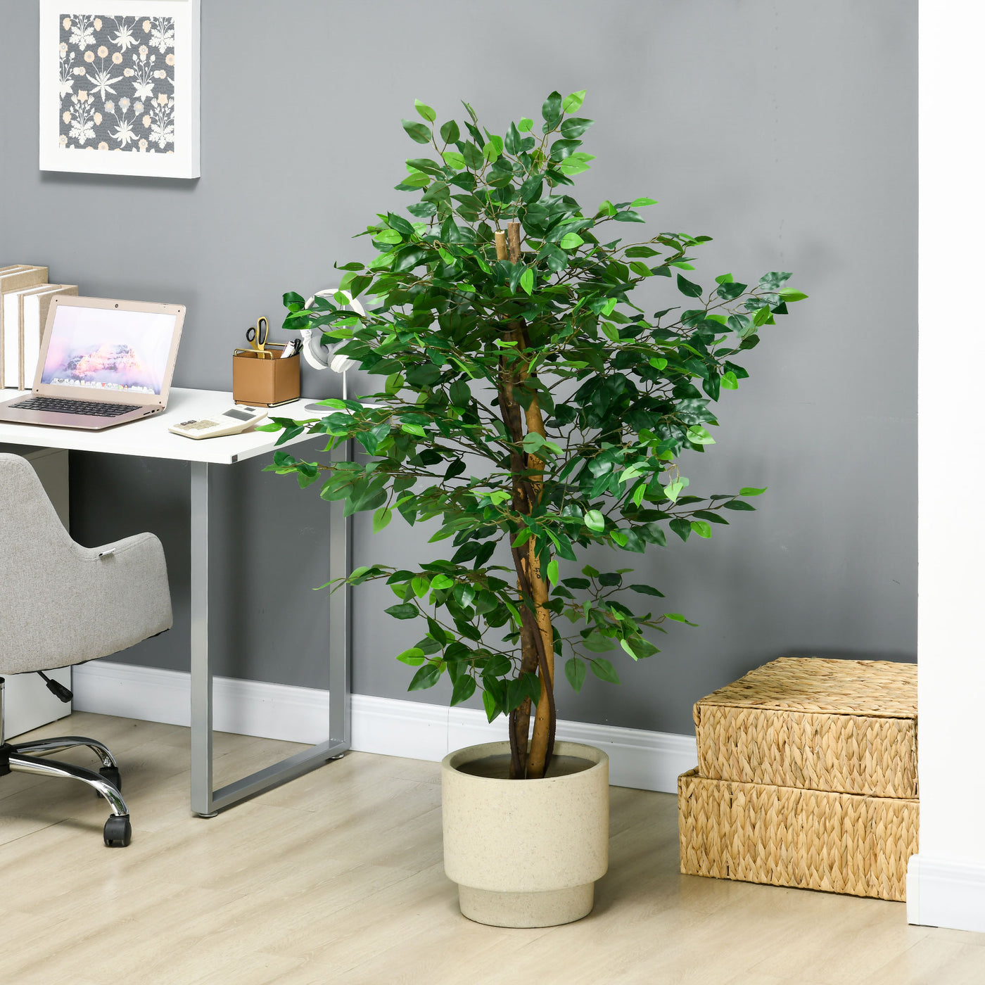 5ft Artificial Tree Ficus, Indoor Fake Plant with Pot, for Home Decor