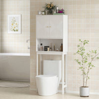 Over The Toilet Storage Cabinet with Adjustable Shelf, Open Shelf and Adjustable Bottom Bar, White