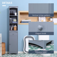 Bathroom Storage Cabinet, Tall Linen Tower with 3-Tier Shelves and Drawer and Door, Grey